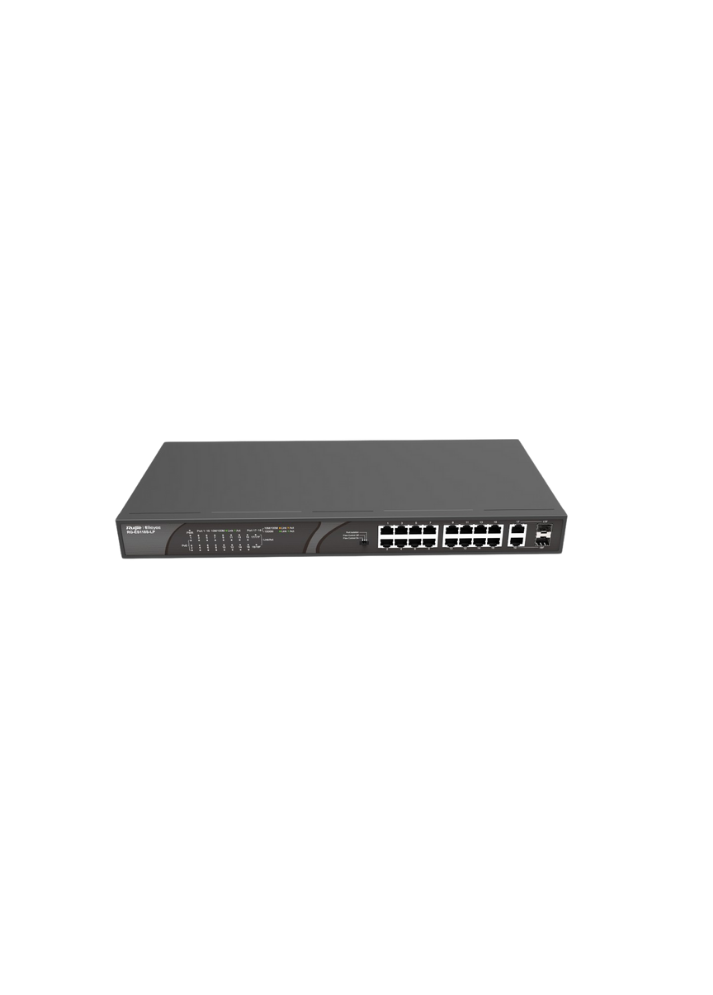 Reyee RG-ES118S-LP 16 Portlu, 10/100 F ast Ethernet, Tak Çalıştır, 2 Gigabit C ombo Port, 16 Port PoE+ (120W)