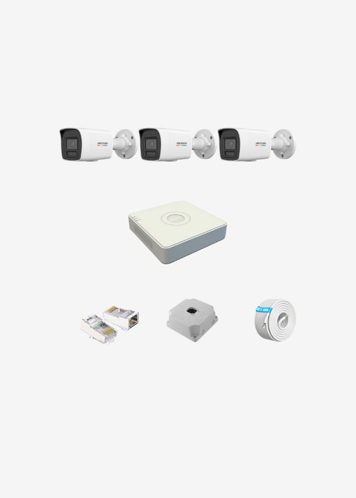 Hikvision 3 Kameralı 4MP Colorvu IP Kamera Seti