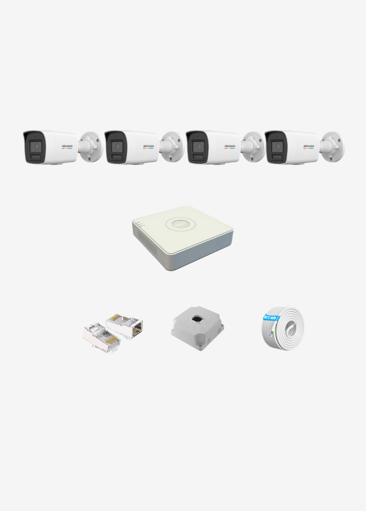 Hikvision 4 Kameralı 4MP Colorvu IP Kamera Seti