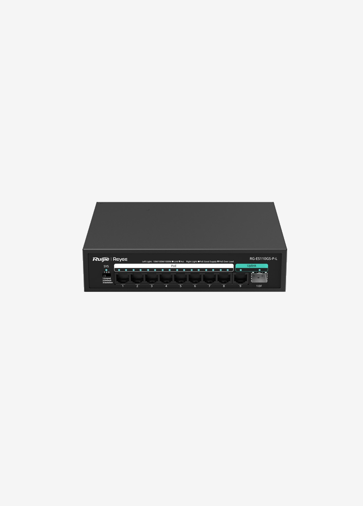 Reyee RG-ES110GS-P-L 10 Portlu, 10/100/1000 Gigabit,Tak Çalıştır Switch, 1 SFP, 1 Gigabit RJ45 Uplink, 8 PortPoE+ (120W)
