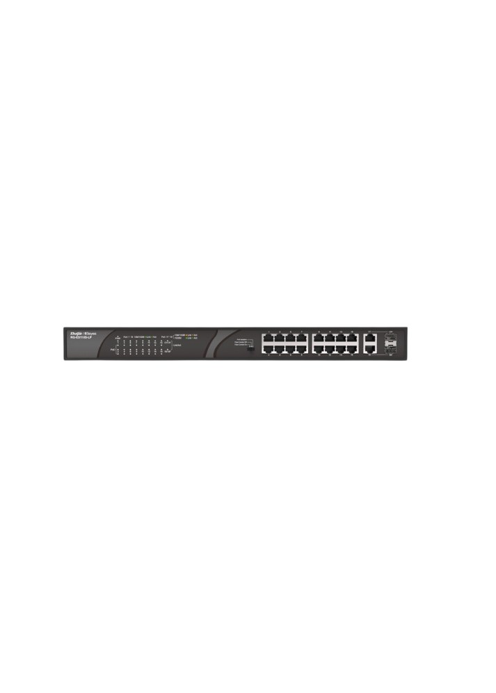 Reyee RG-ES118S-LP 16 Portlu, 10/100 F ast Ethernet, Tak Çalıştır, 2 Gigabit C ombo Port, 16 Port PoE+ (120W)