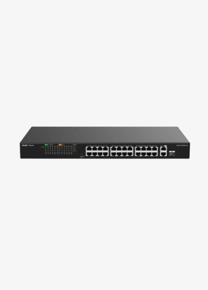 Reyee RG-ES126FGS-LP 26-Port, 10/100 Fast Ethernet, Plug and Play Switch, 2 Gigabit Uplink, 1 Gigabit Combo, 24-Port PoE+ (180W)