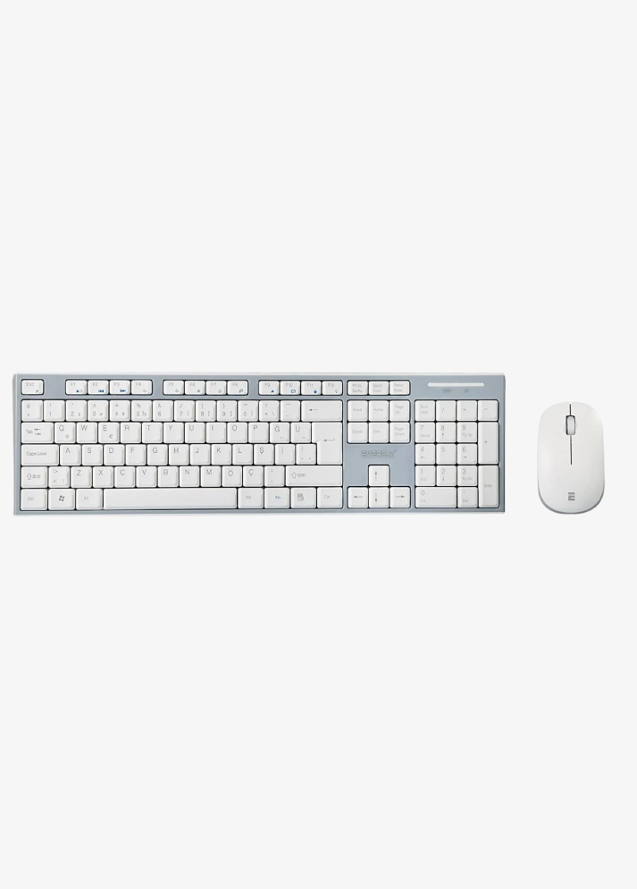 Everest KM-6063 White Grey Nano Wireless Typewriter Type Q Multimedia Keyboard Mouse Set