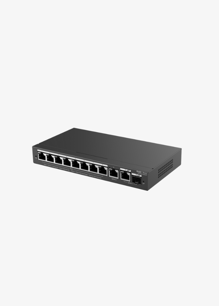 Reyee RG-ES210GS-P 10 Portlu, 10/100/1000 Gigabit, Yönetilebilir Switch, 1 Gigabit Uplink, 1 Gigabit Combo, 8 Port PoE+ (120W)