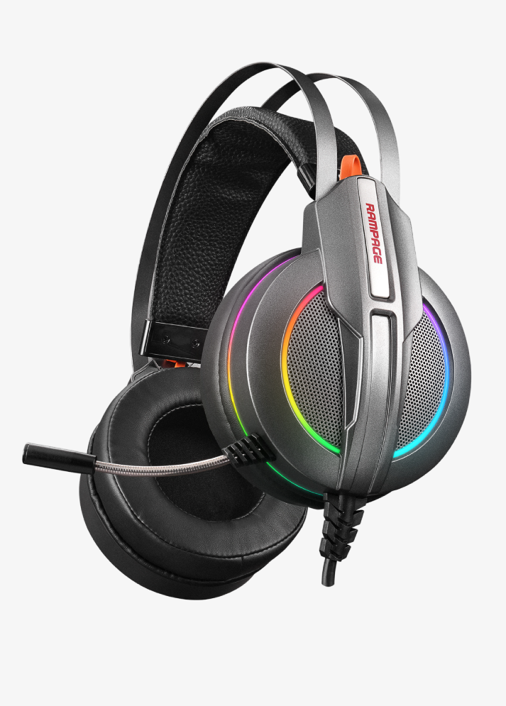 Rampage RM-K6 STARK PLUS USB 7.1 Double RGB Efektli Metalik Gri Surround Gaming Oyuncu Mikrofonlu Kulaklık